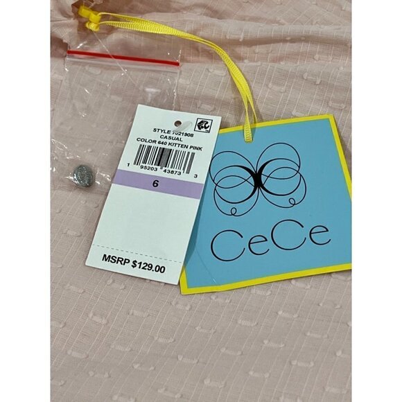 CeCe Clip Dot Ruffle Hem Dress Pink 100% cotton Summer Dress NWT MSRP $129 - Picture 5 of 12